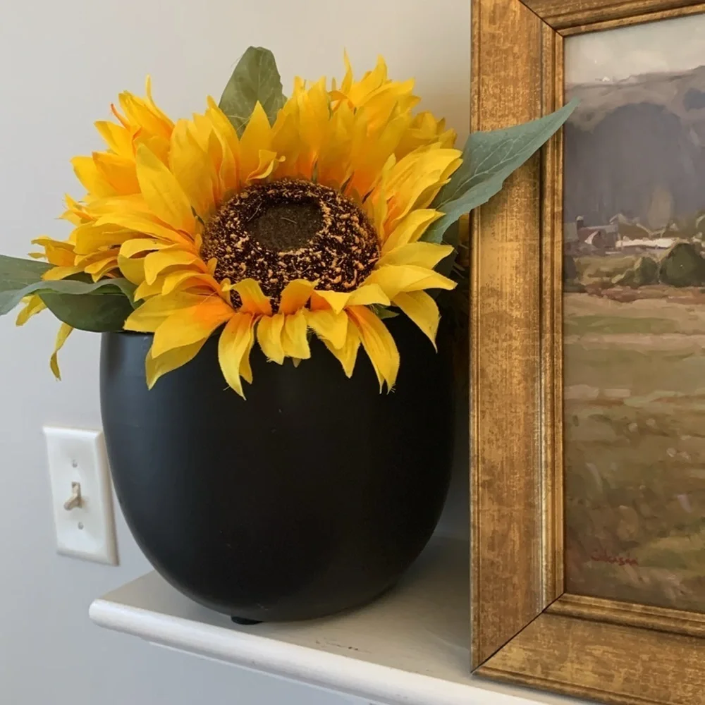 Sunflowers arrangement black large‎ vase home decor fall ceramic pot traditional